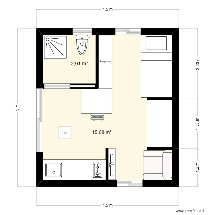 Petite Maison Bois. Plan de 2 pièces et 18 m2