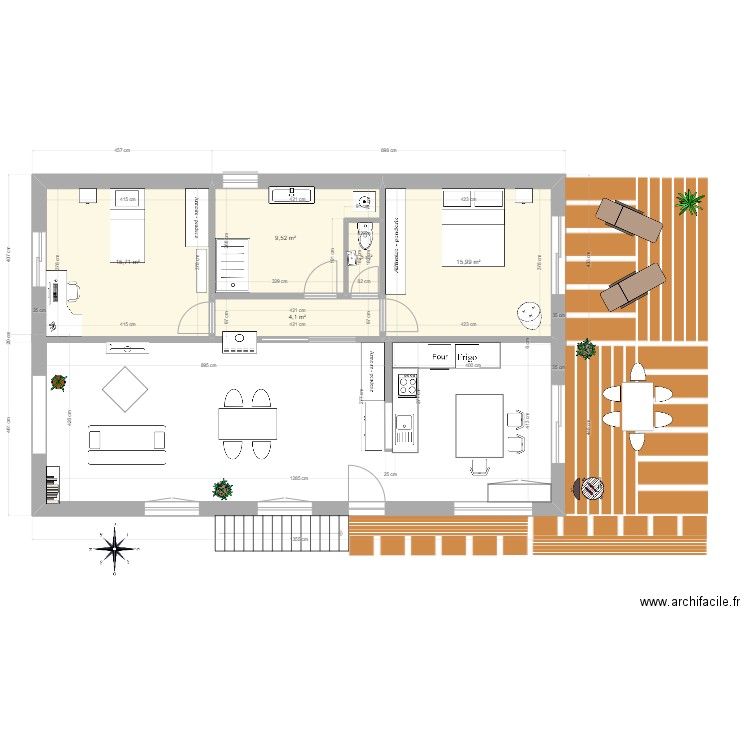 Martelle. Plan de 5 pièces et 47 m2