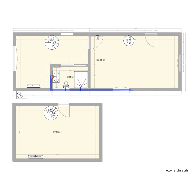 Plan Garage Etage. Plan de 3 pièces et 65 m2