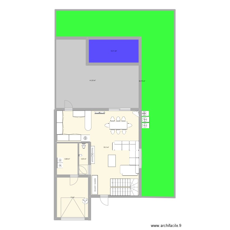 maison rdc. Plan de 7 pièces et 216 m2