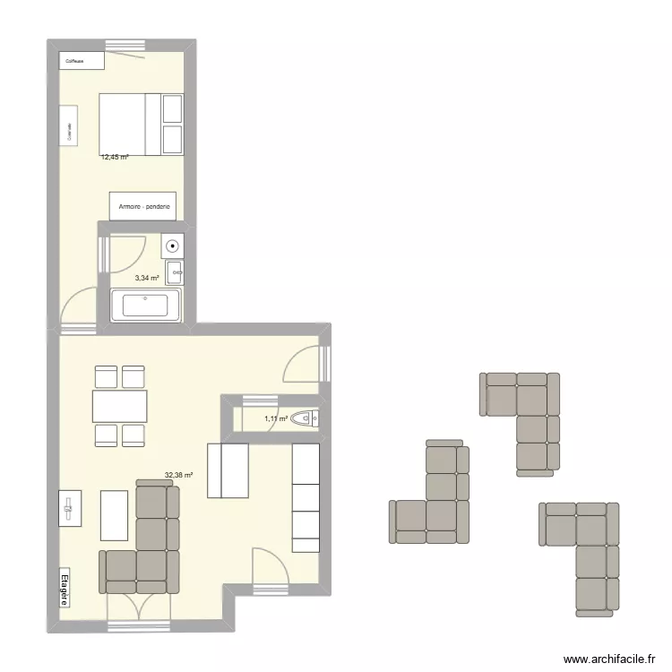 Appart. Claude. Plan de 4  et 49 m²