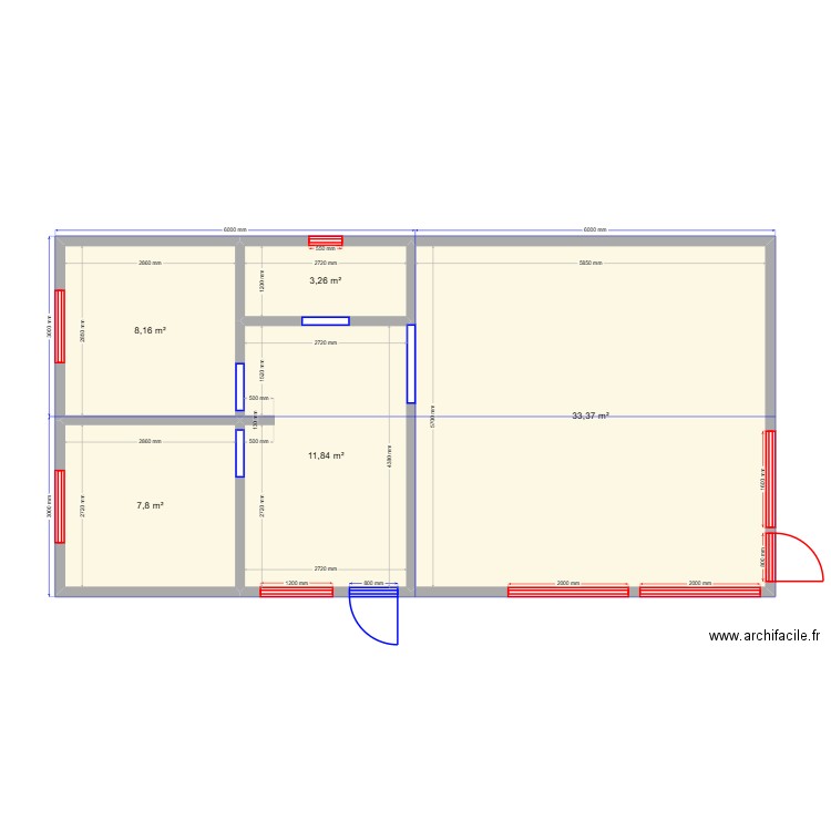 Глэмп 4м Б. Plan de 5 pièces et 64 m2