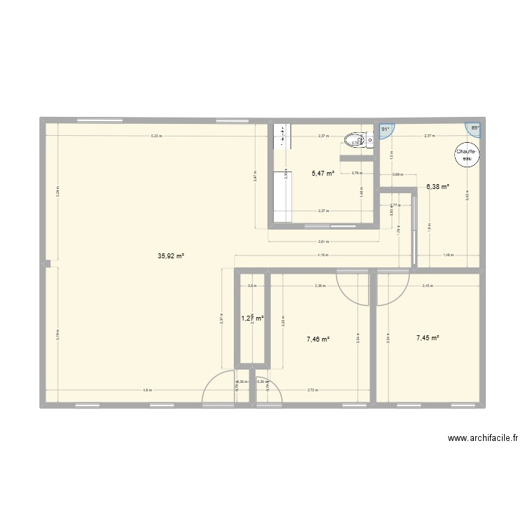 SS-edb. Plan de 6 pièces et 64 m2