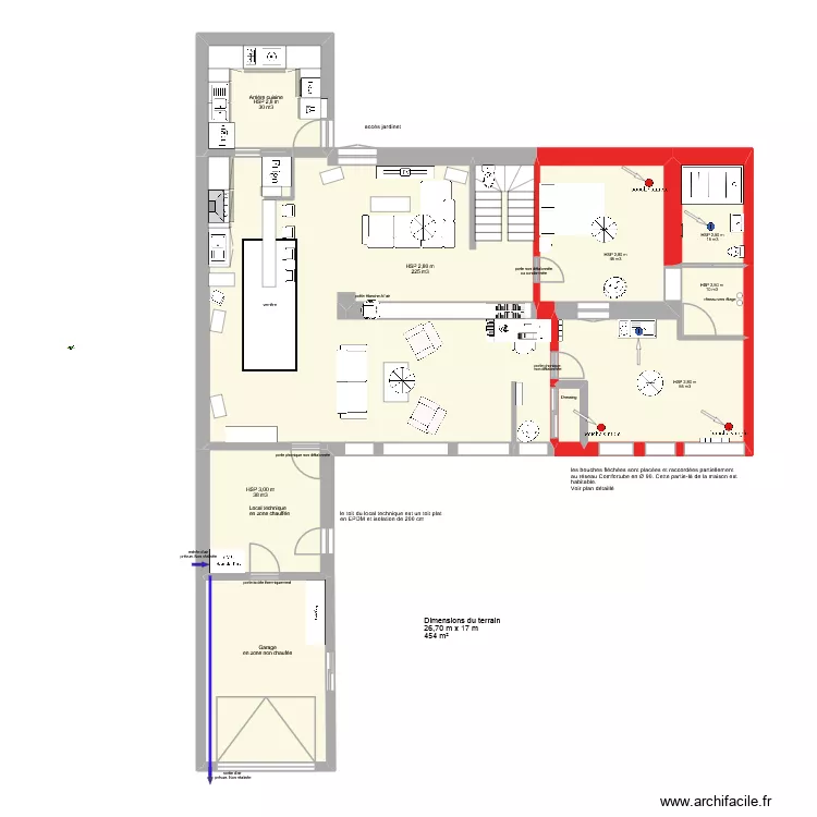 Talon plan &eacute;tage VMC. Plan de 17  et 225 m²