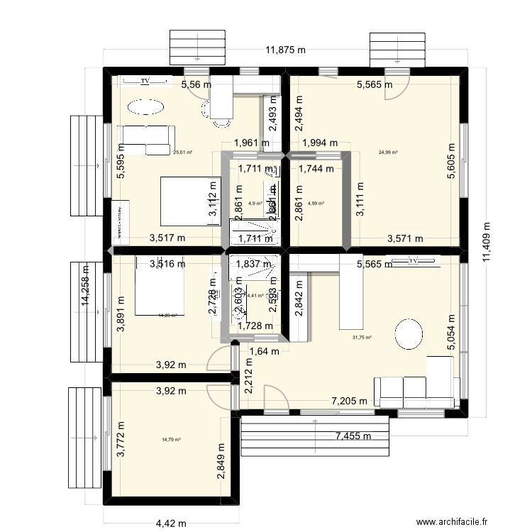 Lunavie. Plan de 8 pièces et 125 m2
