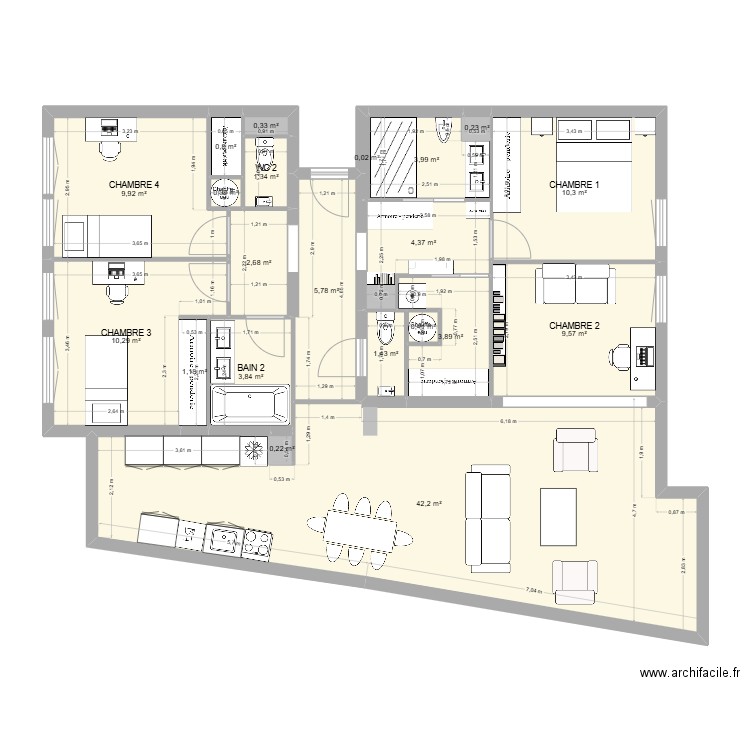 plan V2 Gutenberg. Plan de 21 pièces et 113 m2