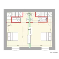 Plan étage avec deux escaliers adjacents SDB