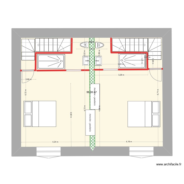 Plan étage avec deux escaliers adjacents SDB. Plan de 0 pièce et 0 m2 Plan étage avec deux escaliers adjacents SDB. Plan de 0 pièce et 0 m2