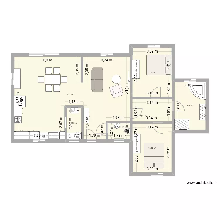 Maison 2. Plan de 6 Pièces et 98 m²