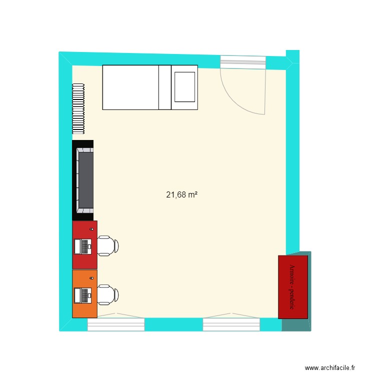 chambreJF. Plan de 1 pièce et 22 m2