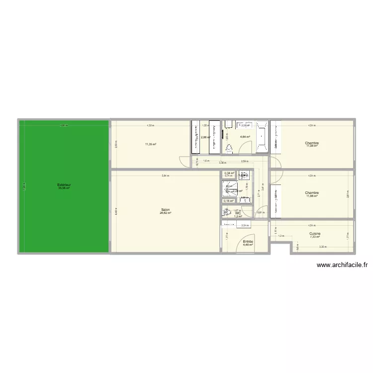 Plan Aguesseau avec cotes mesur&eacute;es et am&eacute;nagement + dressing V3. Plan de 