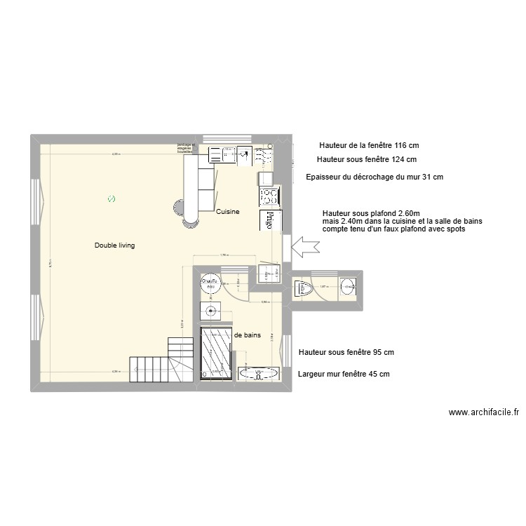 22 oct cuisine vides. Plan de 3 pièces et 46 m2