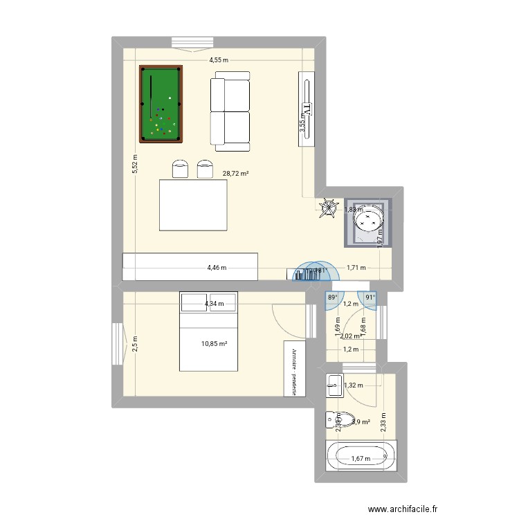 Appart n°8. Plan de 4 pièces et 45 m2