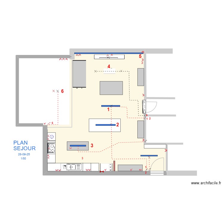 PLAN - SEJOUR 28-09-25 - 1-50. Plan de 1 pièce et 55 m2