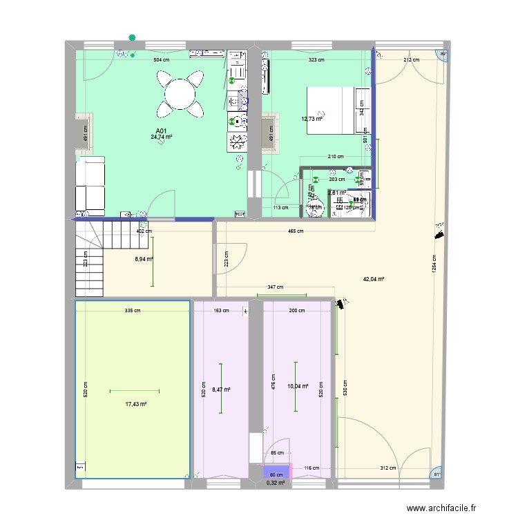 Bat-A-R+0. Plan de 9 pièces et 128 m2