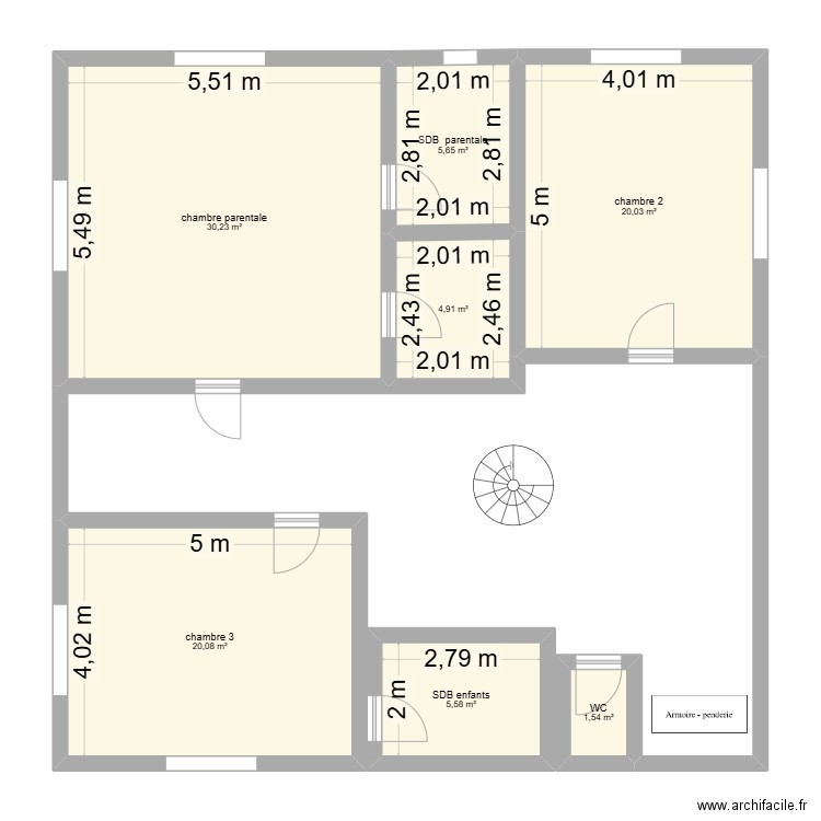 etage1. Plan de 7 pièces et 88 m2
