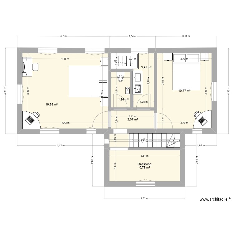 Haut Villa Bella V3. Plan de 6 pièces et 44 m2