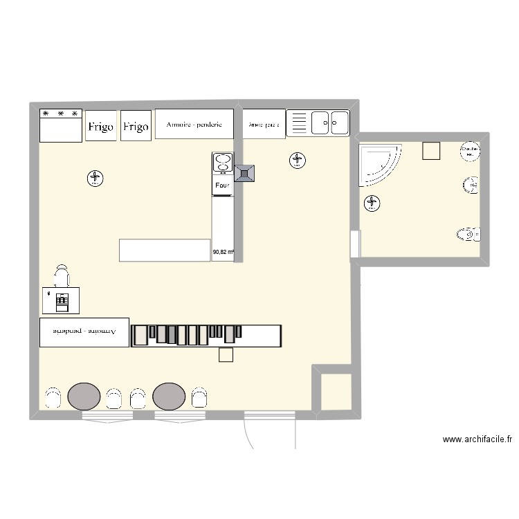 projet traiteur. Plan de 1 pièce et 91 m2