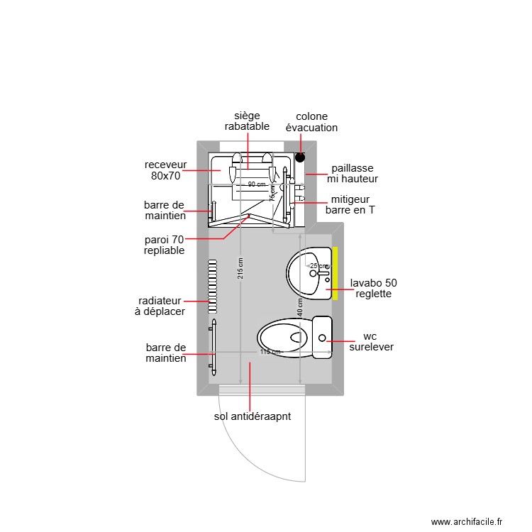 hechime. Plan de 1 pièce et 2 m2