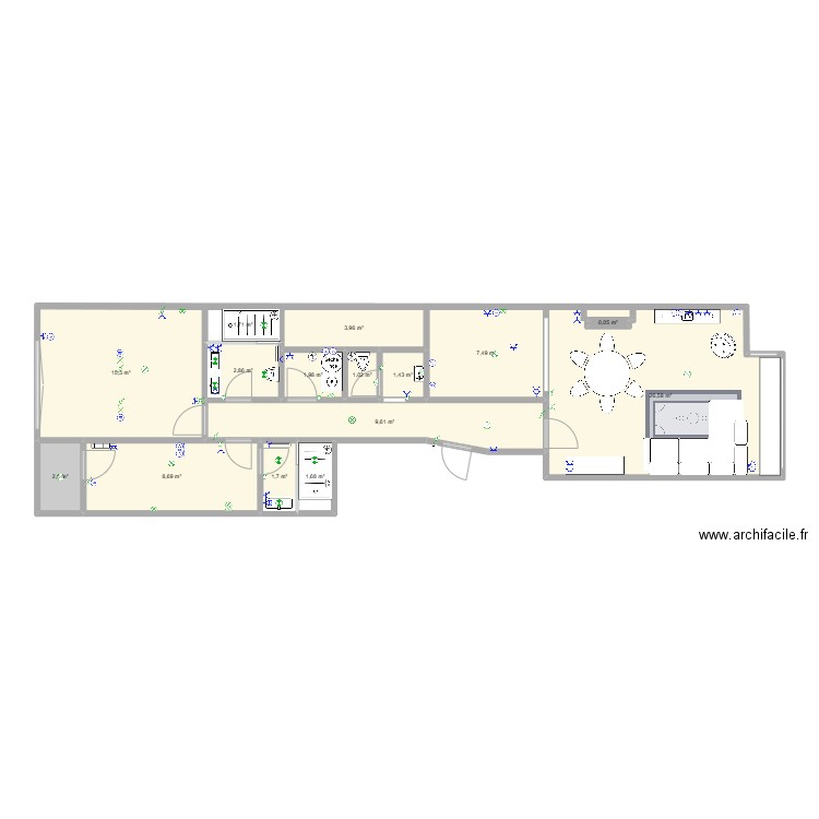 Plan de sol Ostende sans cotation. Plan de 15 pièces et 86 m2