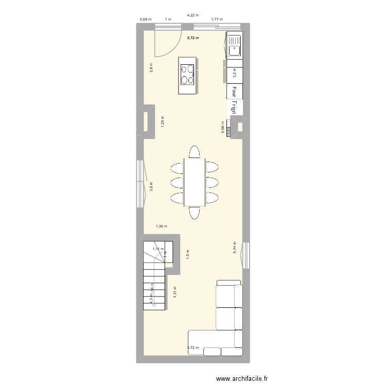 CUISINE MARIE. Plan de 3 pièces et 44 m2