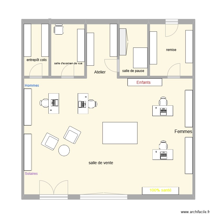 magasin. Plan de 5 pièces et 79 m2