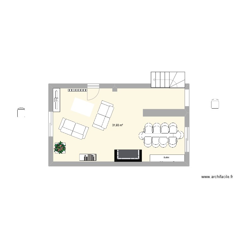 salon séjour 2. Plan de 1 pièce et 32 m2