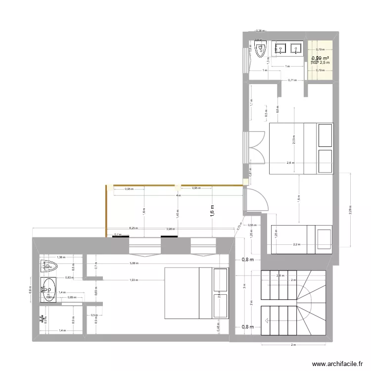 RIAD R1 TER. Plan de 1  et 1 m²