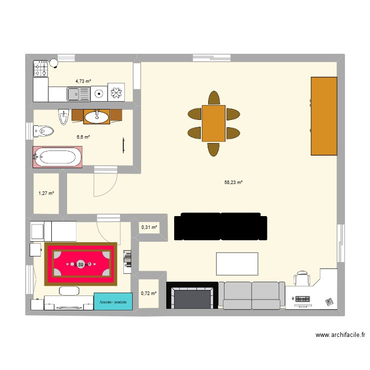 marseillan rdc. Plan de 7 pièces et 82 m2