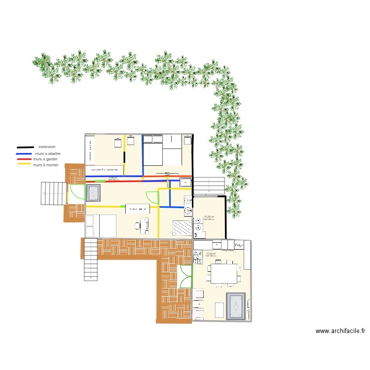 roulotte amenagée. Plan de 3 pièces et 24 m2