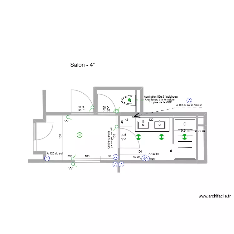 Hall-SB-WC - 4°. Plan de 3 et 10 m² Hall-SB-WC - 4°. Plan de 3 et 10 m²