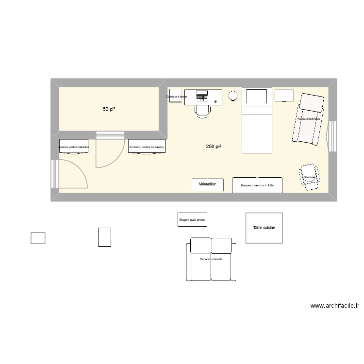 1-1/2 Réal. Plan de 2 pièces et 28 m2
