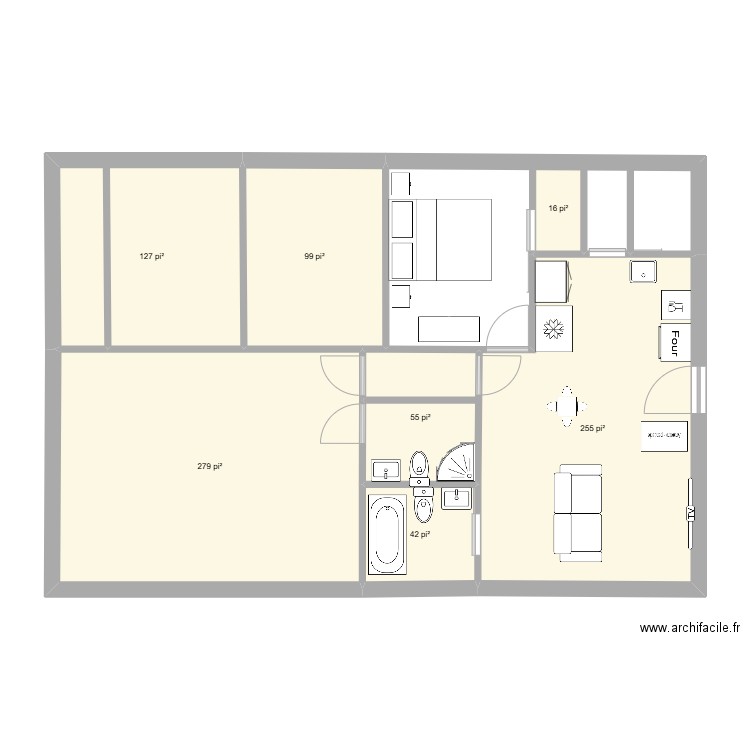 Sous-sol maison. Plan de 7 pièces et 81 m2
