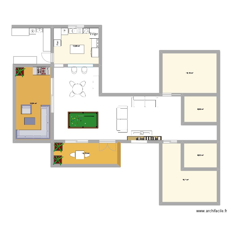 kan. Plan de 7 pièces et 86 m2