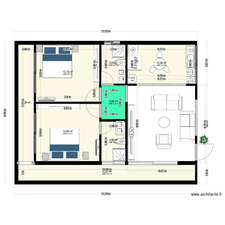 APPART 3PIECES 2025. Plan de 8  et 66 m²