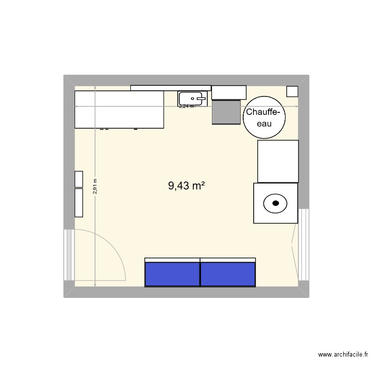 Buanderie. Plan de 1 pièce et 9 m2