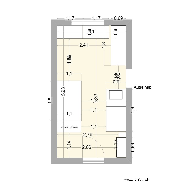 atelier. Plan de 1 pièce et 18 m2