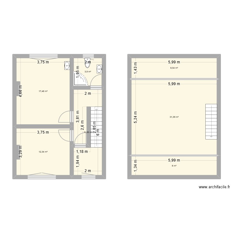 Strepy Etages. Plan de 7 pièces et 93 m2