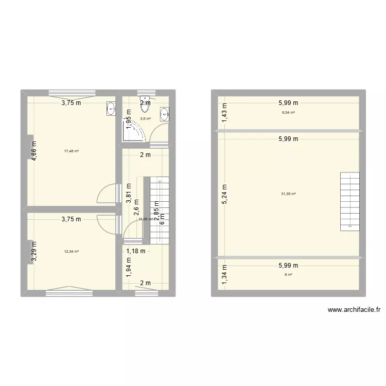Strepy Etages. Plan de 7 pièces et 93 m² Strepy Etages. Plan de 7 pièces et 93 m²