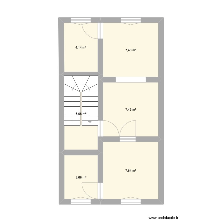 2eme etage. Plan de 6 pièces et 37 m2