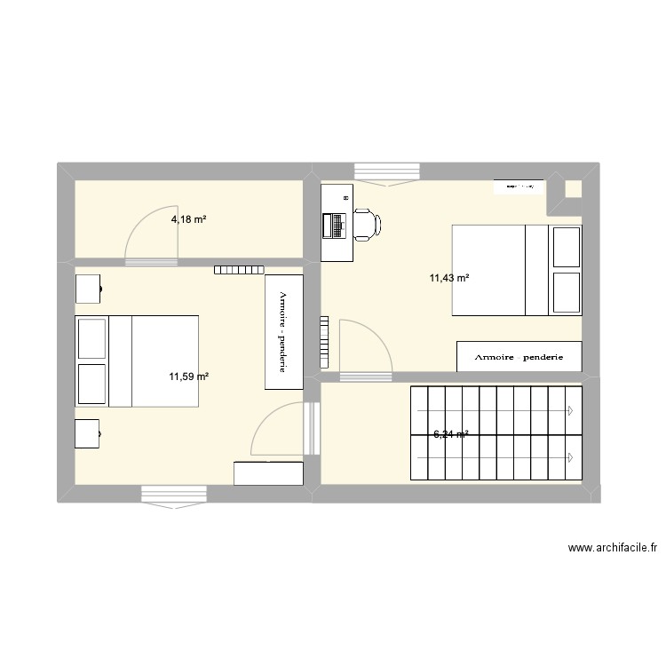 1er etage. Plan de 4 pièces et 33 m2