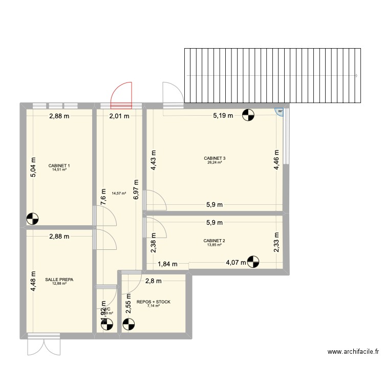 CABINET BIOT 2. Plan de 7 pièces et 91 m2
