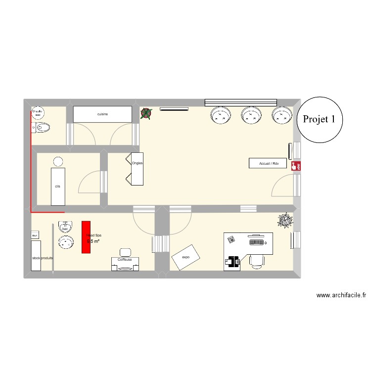 Projet1. Plan de 6 pièces et 51 m2