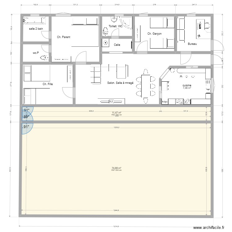 MOTRO. Plan de 12 pièces et 153 m2