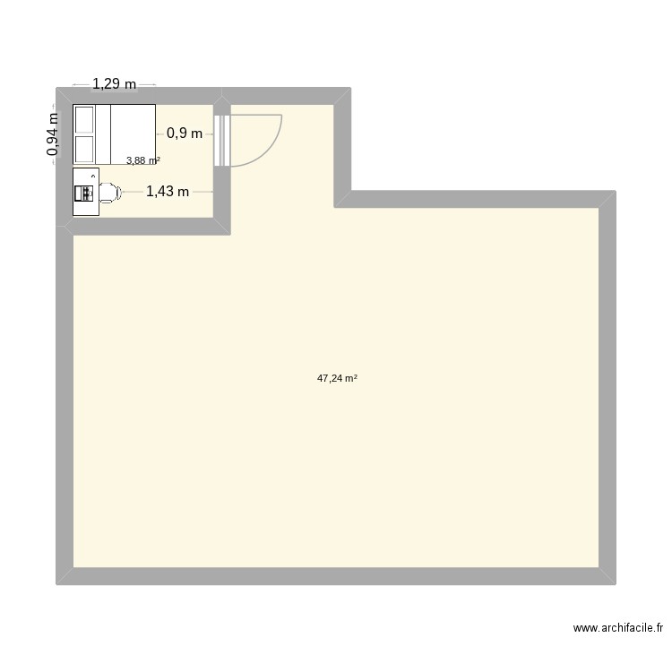 ddd. Plan de 2 pièces et 51 m2