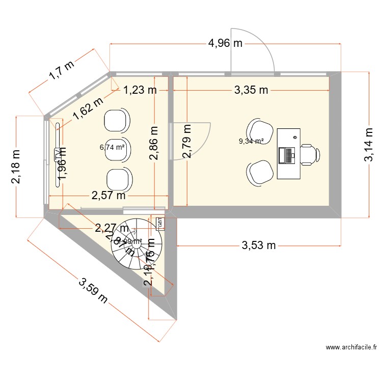 drivescholl aménagement. Plan de 3 pièces et 18 m2