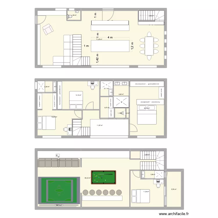 Plan actuel &eacute;tage. Plan de 18  et 231 m²