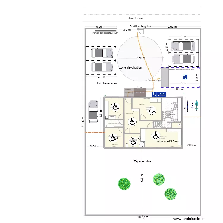 plan general projet ERP parking 2026. Plan de 9  et 100 m²