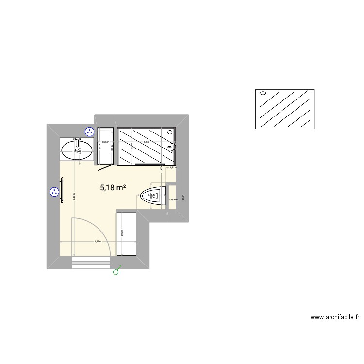 Salle de bain daron. Plan de 1 pièce et 5 m2