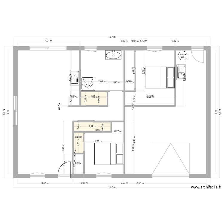 alain. Plan de 3 pièces et 4 m2